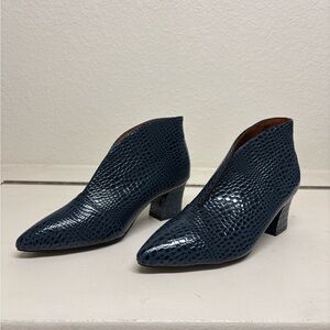 Love Blue Croc Embossed Heeled Boots